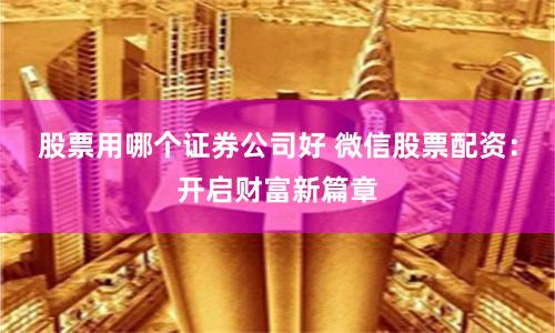 股票用哪个证券公司好 微信股票配资：开启财富新篇章